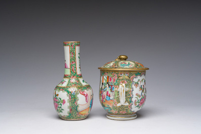 A varied collection of Chinese Canton famille rose porcelain with palace scenes and floral design, 19th C.