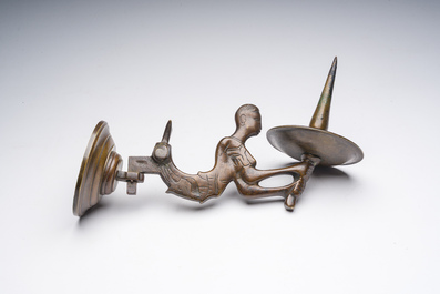 A bronze luster fragment mounted as a wall sconce, Germany or Flanders, 16th C. and later