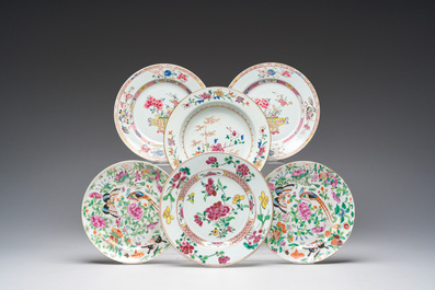 Six Chinese famille rose plates with floral design, 18th/19th C.