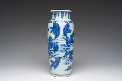 A Chinese blue and white sleeve 'water landscape' vase, 19th C.