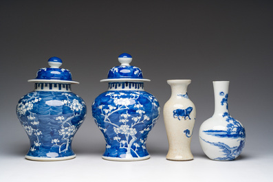 Four various Chinese blue and white vases, 19th C.