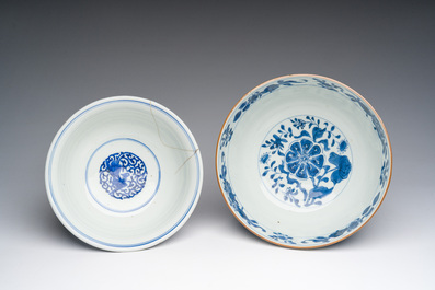 Two Chinese blue and white bowls, Kangxi and 19th C.