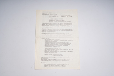 Antonius Sanderus (1586-1664): 'Flandria Illustrata sive descriptio comitatus istius...', s.l., s.d.