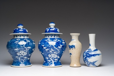 Four various Chinese blue and white vases, 19th C.