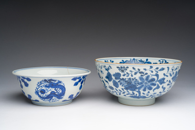 Two Chinese blue and white bowls, Kangxi and 19th C.