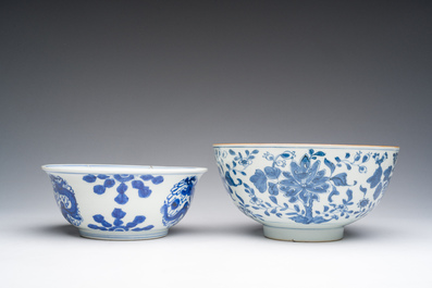 Two Chinese blue and white bowls, Kangxi and 19th C.