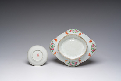 A Chinese famille rose Wu Shuang Pu bowl and a cup and saucer, Tongzhi mark and of the period