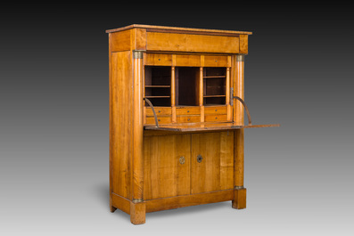 A French cherrywood bronze mounted fall-front desk with interior, 19th C.