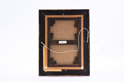 European school, illegibly signed: Girl resting at the cemetery, oil on canvas, 19th C.