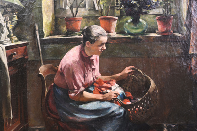 Georges Van Zevenberghen (1877-1968): Sorting the laundry, oil on canvas, dated (19)04