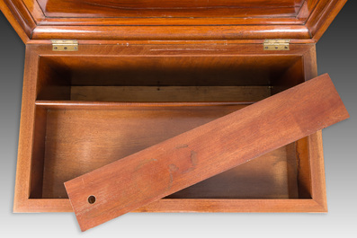 A French Empire style gilt bronze mounted two-door mahogany cabinet with a green marble top, 19th C.