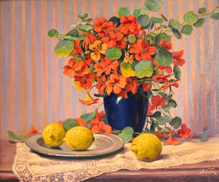Albert Caullet (1875-1950): Interior &amp; Still life with flowers and lemons, oil on canvas
