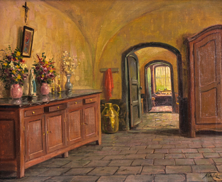 Albert Caullet (1875-1950): Interior &amp; Still life with flowers and lemons, oil on canvas