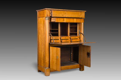 A French cherrywood bronze mounted fall-front desk with interior, 19th C.