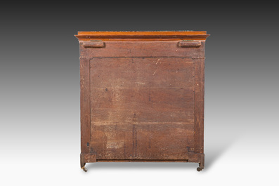 A French Empire style gilt bronze mounted two-door mahogany cabinet with a green marble top, 19th C.