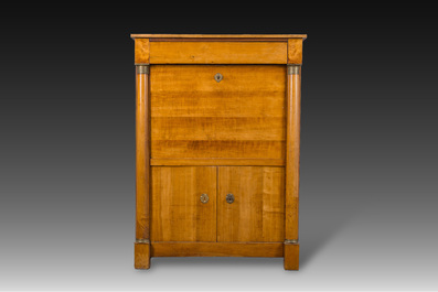 A French cherrywood bronze mounted fall-front desk with interior, 19th C.