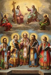 A presumably Romanian orthodox icon, 'The Assumption of Mary', signed Teodorescu, dated 1863