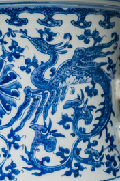 A large Chinese blue and white 'hu' vase with phoenixes and lotus scrolls, 19th C.