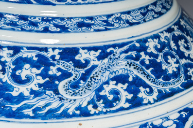 A large Chinese blue and white 'hu' vase with phoenixes and lotus scrolls, 19th C.