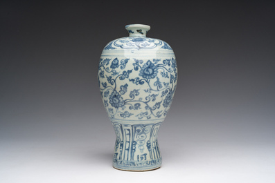 A Chinese blue and white 'lotus scroll' meiping vase, Ming