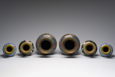 Nine Chinese cloisonn&eacute; vases and a covered bowl, 20th C.