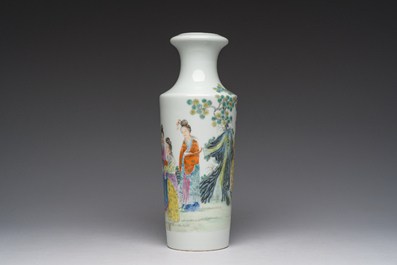 A Chinese famille rose vase with figures in a garden, Qianlong mark, Republic