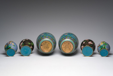 Nine Chinese cloisonn&eacute; vases and a covered bowl, 20th C.