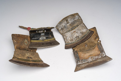 Six Tibetan leather and bronze fire flint purses or chuk muk, 19th C.