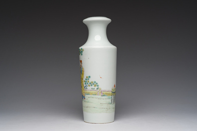 A Chinese famille rose vase with figures in a garden, Qianlong mark, Republic