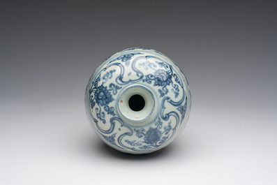 A Chinese blue and white 'lotus scroll' meiping vase, Ming