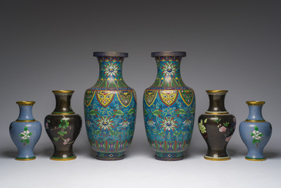 Nine Chinese cloisonn&eacute; vases and a covered bowl, 20th C.