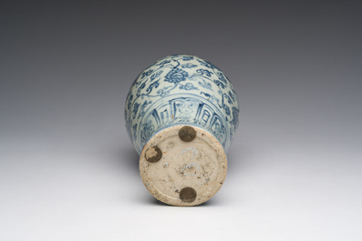 A Chinese blue and white 'lotus scroll' meiping vase, Ming