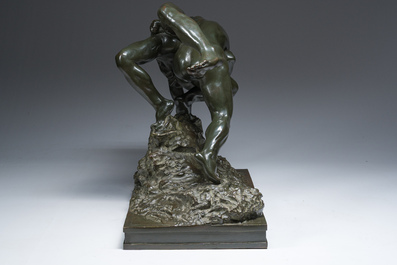 Jef Lambeaux (1852-1908): The wrestlers, green patinated bronze