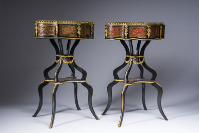 A pair of French Napoleon III Boulle style jardini&egrave;res in ebonised wood with gilt bronze mounts, 19th C.