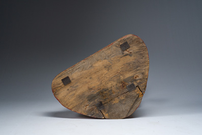 A tall Thai inlaid partly gilt lacquered wooden figure of a seated Buddha, 19th/20th C.