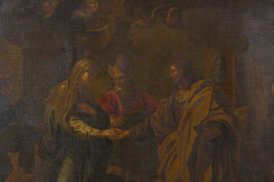 European school: The marriage of Mary and Joseph, oil on canvas, 17th C.