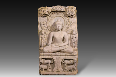 A fine Indian sandstone 'Buddha Shakyamuni' stele, probably Sarnath region, late Gupta period, 5th/6th C.