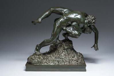 Jef Lambeaux (1852-1908): The wrestlers, green patinated bronze