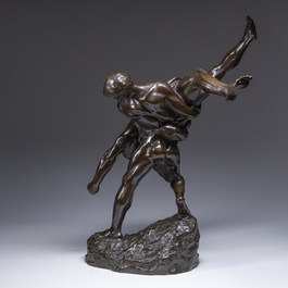 Jef Lambeaux (1852-1908): The wrestlers, brown patinated bronze, foundry mark 'G. Wins Fondeur Bruxelles'