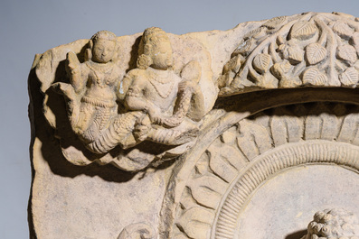 A fine Indian sandstone 'Buddha Shakyamuni' stele, probably Sarnath region, late Gupta period, 5th/6th C.