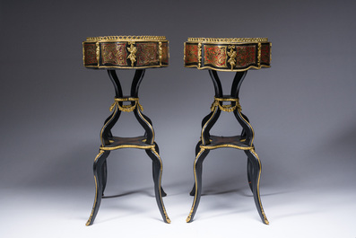 A pair of French Napoleon III Boulle style jardini&egrave;res in ebonised wood with gilt bronze mounts, 19th C.
