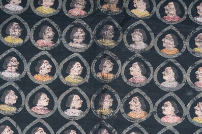 An Indian pichwai depicting Shreenathji (Krishna) surrounded by portraits of gopis, Nathdwara, Rajasthan, first quarter 20th C.