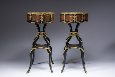 A pair of French Napoleon III Boulle style jardini&egrave;res in ebonised wood with gilt bronze mounts, 19th C.