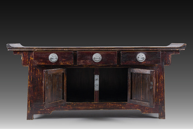 A Chinese brass mounted wooden sideboard, Shanxi, late Qing