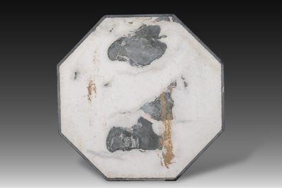 A large octagonal Italian pietra dura table top with geometric design, 20th C.