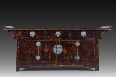 A Chinese brass mounted wooden sideboard, Shanxi, late Qing