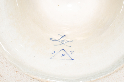 Three French gold layered blue ground gilt bronze mounted S&egrave;vres style vases and covers with gallant scenes, 20th C.