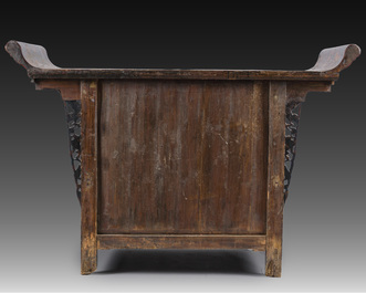 A Chinese wooden altar cabinet ('jia tang gui') with openworked ends, Guangdong/Fujian, late Qing/Republic
