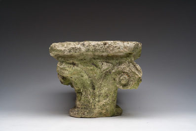 A rectangular carved stone capital in Romanesque style, probably Flanders, 17th C.