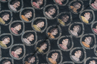 An Indian pichwai depicting Shreenathji (Krishna) surrounded by portraits of gopis, Nathdwara, Rajasthan, first quarter 20th C.